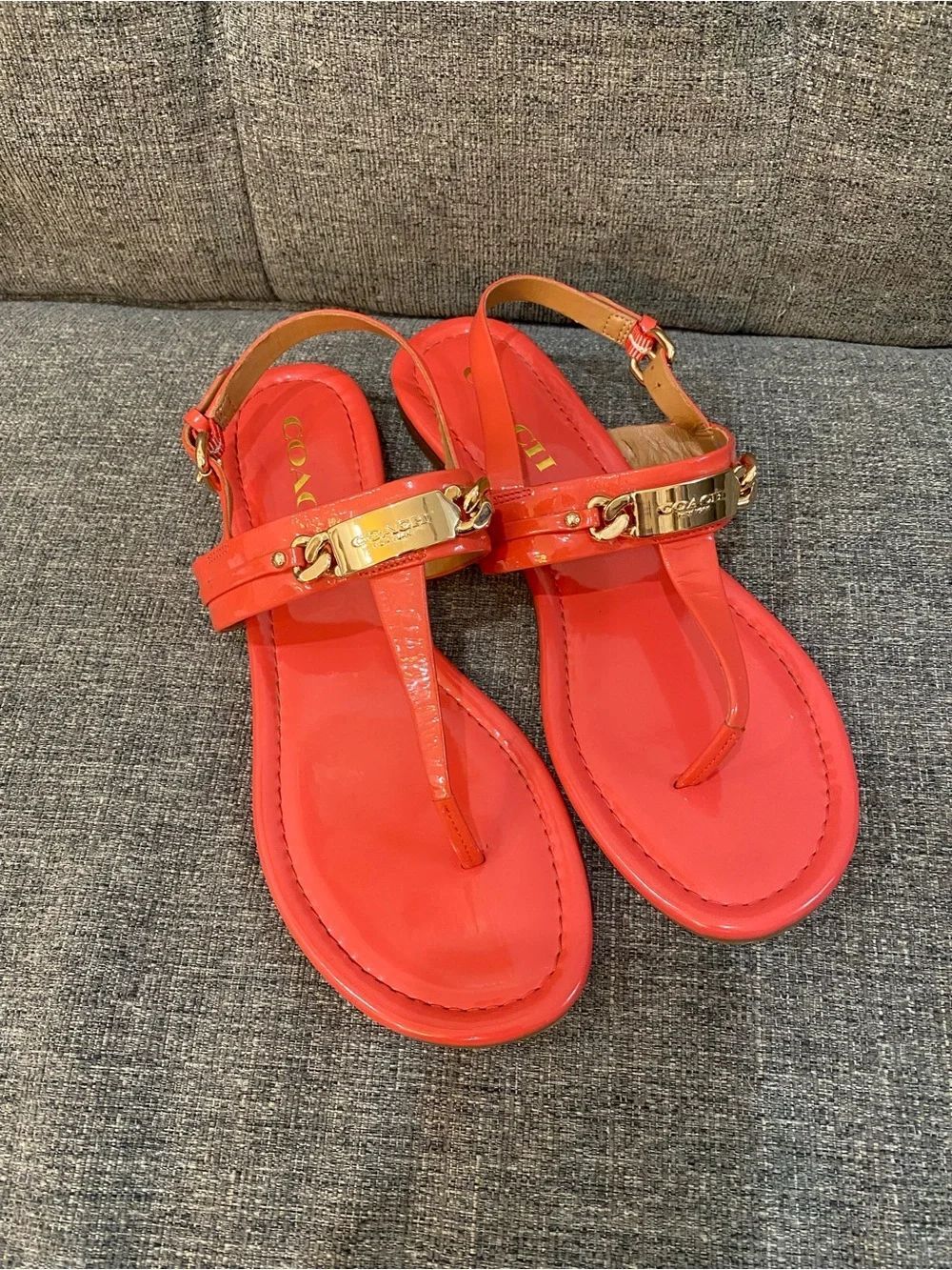 Coach Caterine Coral Patent Leather T-Strap Sandals Women’s Size 7.5